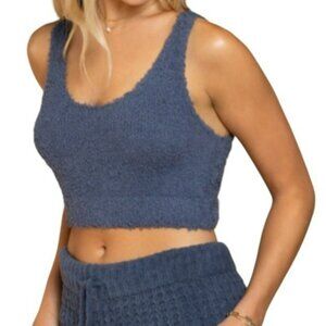 POL Fuzzy Fleece Scoop Neck Crop Top Blue Size M NWT